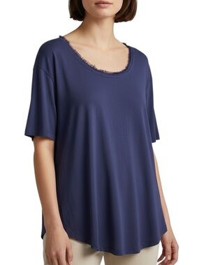 Banana Republic short sleeve fringe trimmed casual top Sz L excellent condition